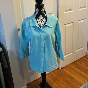 VTG Fresh Produce Light Green XL 100% Cotton USA  Ribbed Cuffs &Hem Button Up